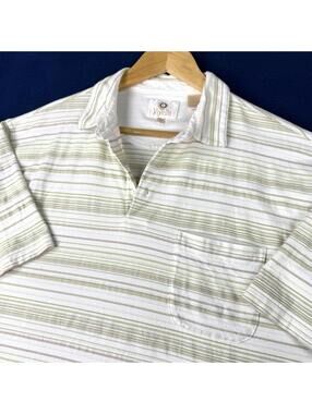 Viyella Polo Shirt Men L White Green Striped Cotton Stretch Casual Golf Preppy